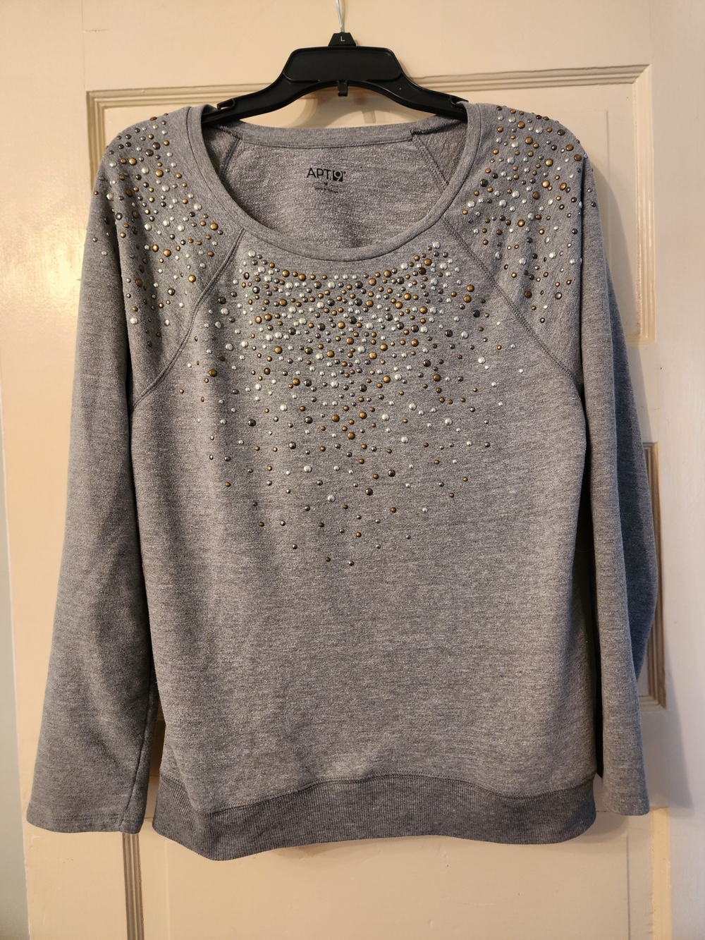 Apt. 9 Gray Sweatshirt with Mixed Metallic Studs